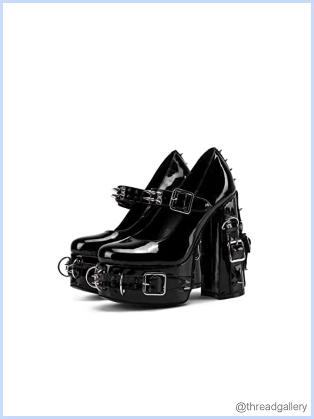 Gothic Patent Leather Platform Chunky High Heels Ankle Strap Heeled Bootie